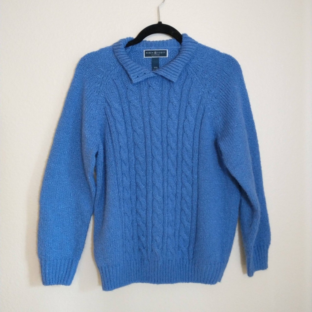 Cable Knit Collared Sweater with Pearl Buttons